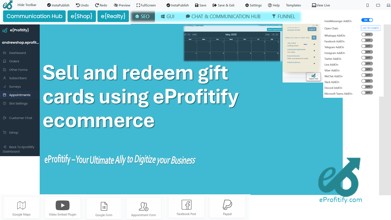 Sell and redeem gift cards using eProfitify ecommerce